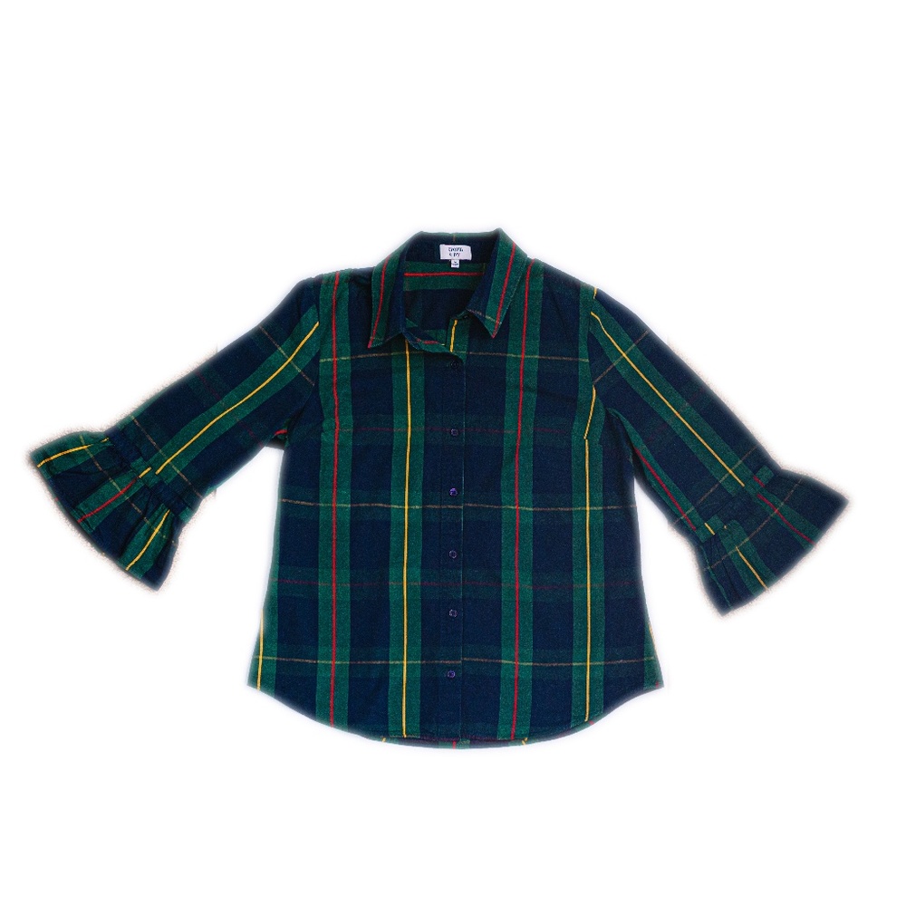 Crown and Ivy Navy and Green Winter Tartan Plaid Button Down Shirt